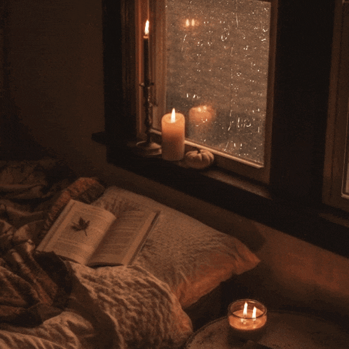 Stormy night bedroom scene