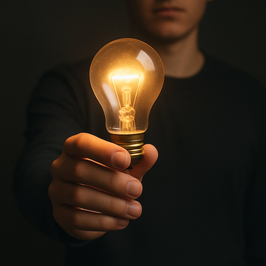 Glowing lightbulb statue